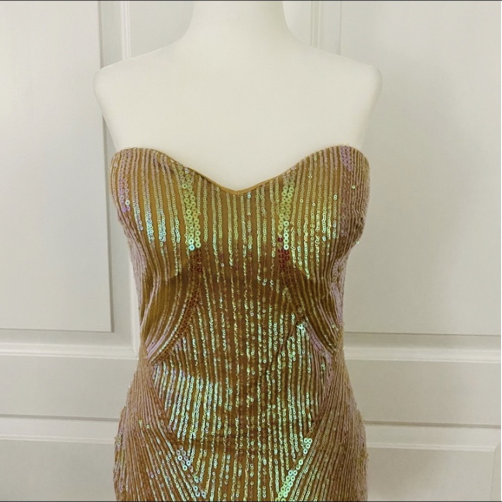 White iridescent sequin Bebe Bachelorette Dress SM